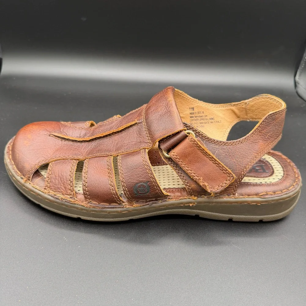 Born Mens Size 11M Brown Leather Fisherman Sandals